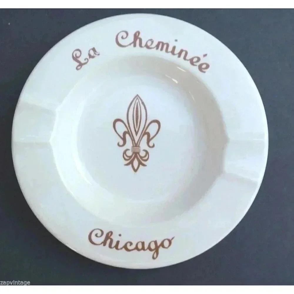 Vintage La Cheminee Chicago Advertising Logo Ashtray Dish (American Chino)